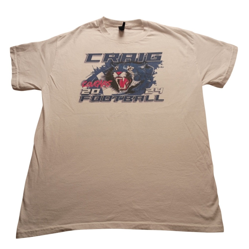 Gildan Craig Cougars 2024 Football Graphic T-Shirt Men's M White Short Sleeve